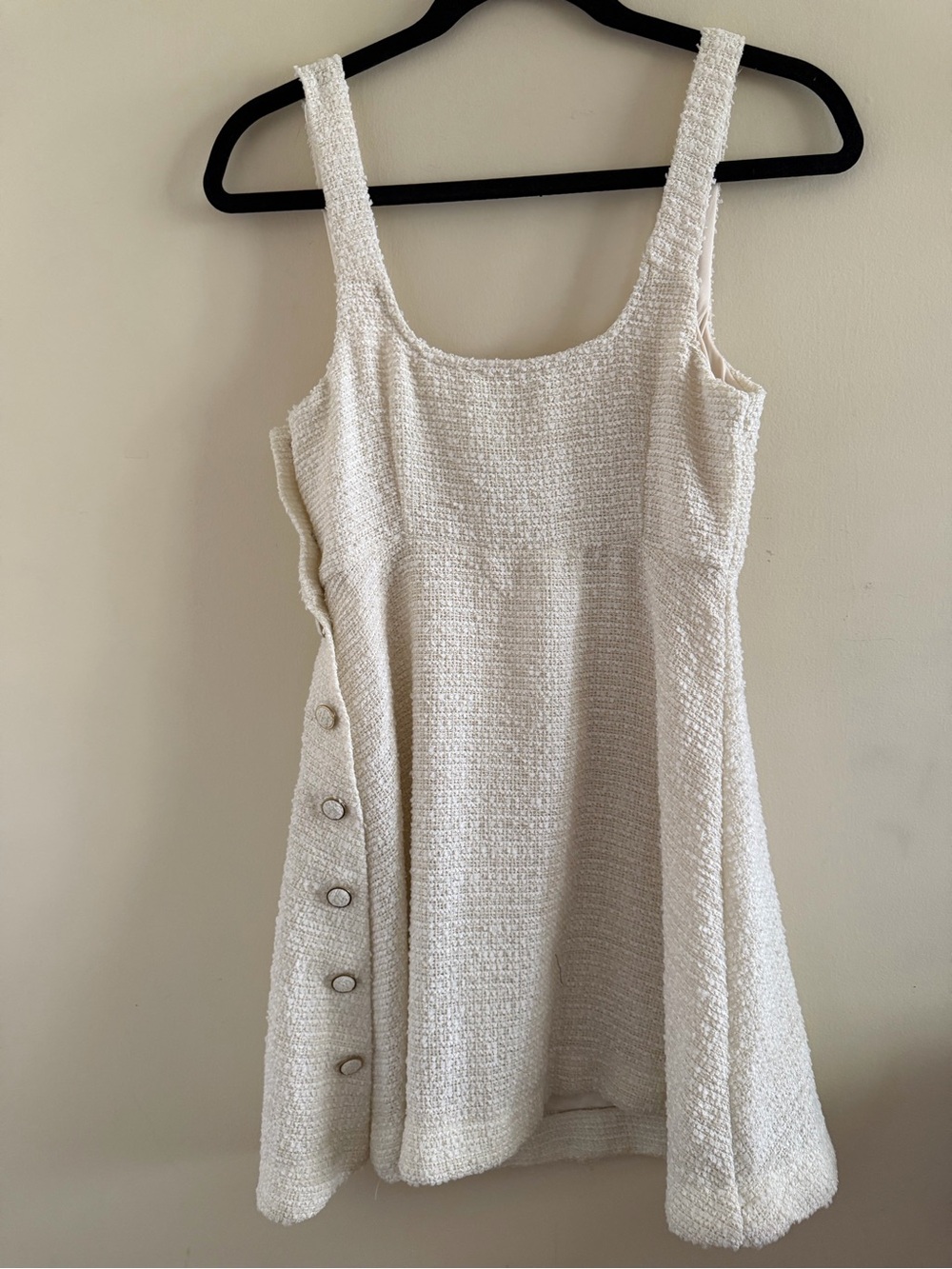 New! Zara Cream Textured Mini Dress with Side Buttons